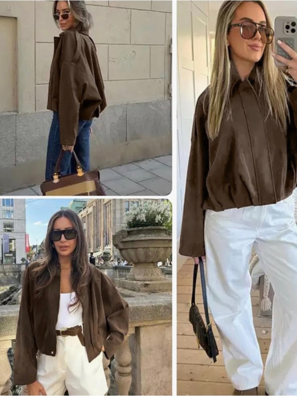 Oversized Brown Faux Suede Bomber Jacket Cropped Batwing Zip Up Streetwear Coat